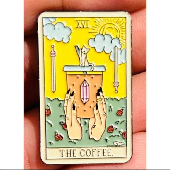 Enamel Pin Tarot The Coffee 16 Oracle Card Brooch - Picture 1 of 3